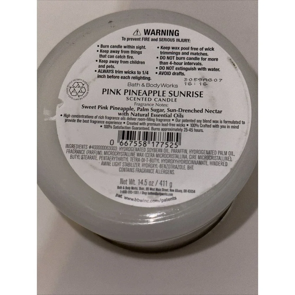 Bath & Body Works Pink Pineapple Sunrise 3-Wick Scented Candle 14.5 oz Gold Lid